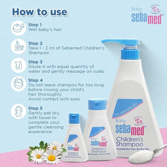 Sebamed Baby Shampoo 150ml|Ph 5.5| Camomile|Natural moisturisers|No tears formula|For delicate scalp