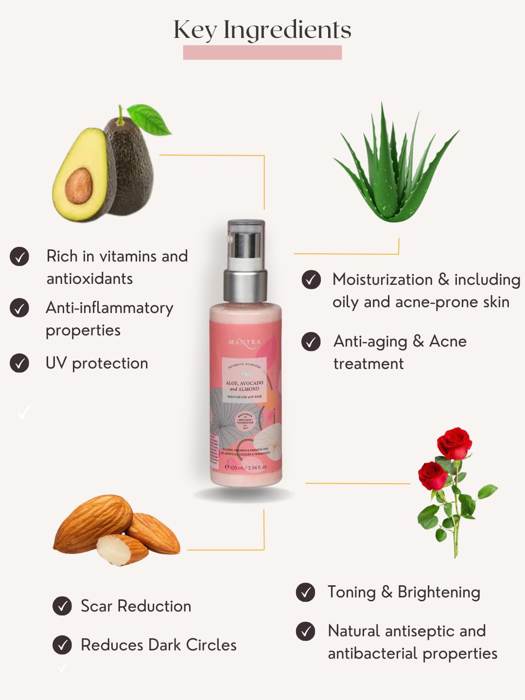 Mantra Aloe, Avocado And Almond Moisturiser With Rose 100ML