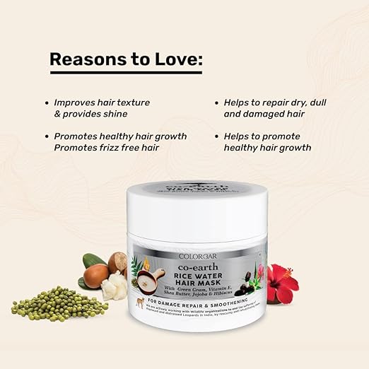 Colorbar Co-Earth Rice Water Hair Mask 200g I Goodness of Rice Ferment Extract I Repair damaged hair