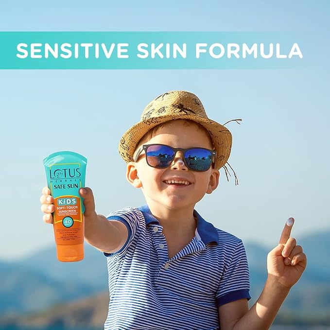 Lotus Herbals Safe Kids Soft-Touch Sunscreen, SPF 40, PA+++, Water & Sweatproof, Preservative Free, Anti Pollution, All Skin Types, Orange, 80 g