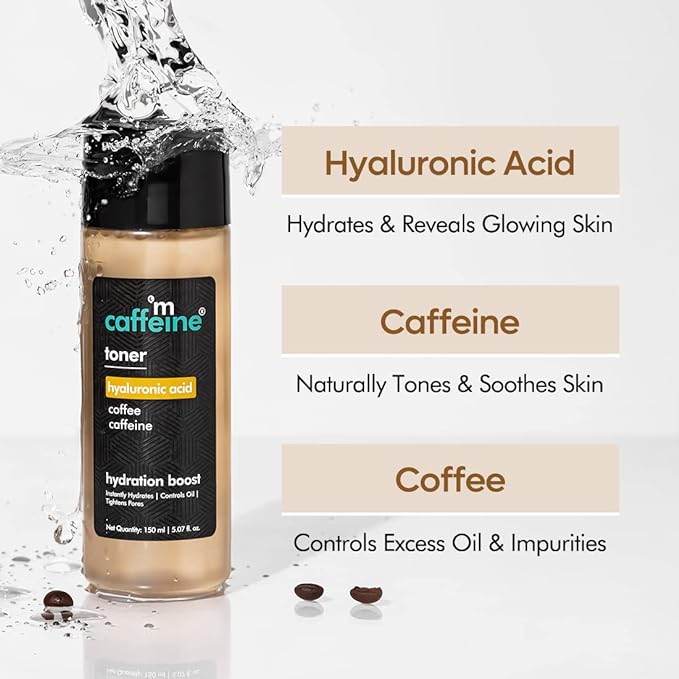 mCaffeine Coffee Toner with Hyaluronic Acid for 24H Hydration & Oil Control | Pore Tightening Face Toner - Instantly Hydrates & Refreshes Tired Skin | Toner for Men & Women | Alcohol-Free -150ml