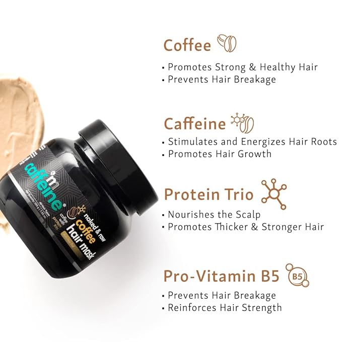 mCaffeine Anti Hair Fall Hair Mask for Dry & Frizzy Hair | For Curly Hair & Straight Hair | WIth Coffee, Proteins & Pro Vitamin B5 | SLS & Paraben Free - 200gm