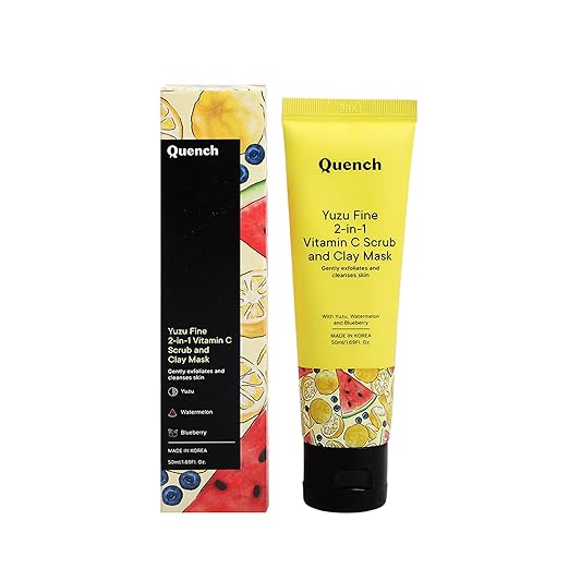 QUENCH Yuzu Fine 2-in-1 Vitamin C Scrub and Clay Mask | Korean Mask for Skin Brightning I With Yuzu, Vitamin C, Watermelon, 50ml