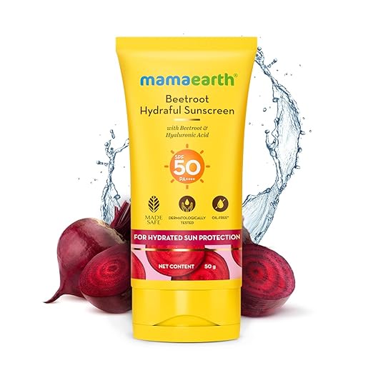 Mamaearth Beetroot Hydraful Sunscreen With Hyaluronic Acid - 50 g |SPF 50 & PA++++ | UVA & B Protection | Hydrates Skin | For Oily, Combination & Dry Skin | No white cast