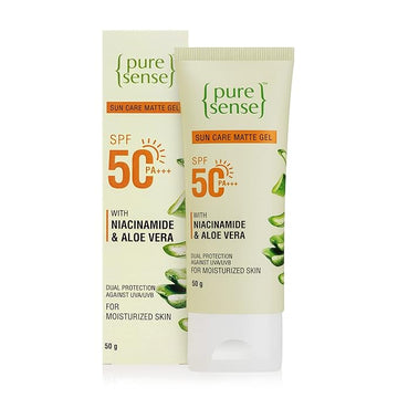 PureSense Sunscreen SPF 50 PA +++ Sun Care Matte Gel with Aloe Vera & Niacinamide | Dual Protection against UV A & UV B - From the Makers of Parachute Advansed | 50g