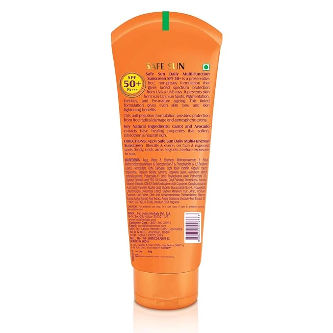 Lotus Herbals Safe Sun Daily Multi-Function Sunscreen Cream Spf 50+ Pa+++, 60 g
