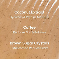 mCaffeine Coffee Sugar Body Scrub with Coconut for Gentle Exfoliation & Smoothening | Reduces Dead Skin, Tan & Scars | Even Toned Skin with Coconut Aroma | Ultra Fine Scrub for Men & Women - 250g