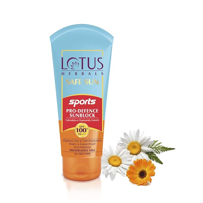 Lotus Herbals Safe Sun Sports Pro-Defence Sunscreen Cream SPF 100 PA+++, Sweat & Waterproof, Preservatives Free, 80g