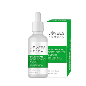 Jovees Herbal 2% Salicylic Acid Acne Control Serum With 1% Azelaic Acid Aloe Vera & Green Tea |For Active Acne, Oil Balancing, Pore Tightening | For All Skin Types | 30 ml