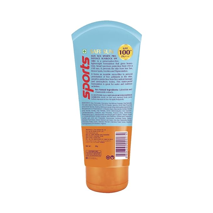 Lotus Herbals Safe Sun Sports Pro-Defence Sunscreen Cream SPF 100 PA+++, Sweat & Waterproof, Preservatives Free, 80g