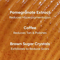 mCaffeine Coffee Sugar Body Scrub with Pomegranate for Gentle Exfoliation & Smoothening | Reduces Dead Skin, Tan & Scars | Fresh Pomegranate Aroma | Ultra Fine Scrub for Men & Women - 250g