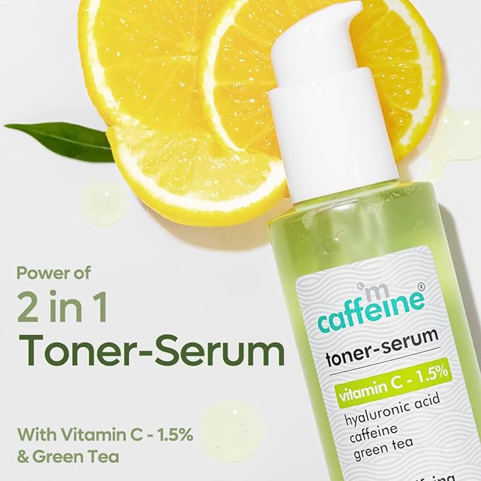 mCaffeine 1.5% Vitamin C 2in1 Face Toner-Serum with Green Tea Women & Men| Reduces Dark Spots & Pigmentation, Tightens Pores | Glowing Skin in 1 Use | 150ml