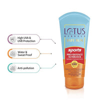 Lotus Herbals Safe Sun Sports Pro-Defence Sunscreen Cream SPF 100 PA+++, Sweat & Waterproof, Preservatives Free, 80g