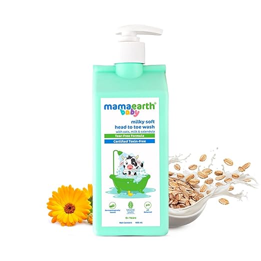 Mamaearth Milky Soft Head to Toe Wash With Oats, Milk, and Calendula for Babies- 400 ml 2-in-1 Tear-Free Body Wash & Shampoo | Moisturizes and Soothes Skin