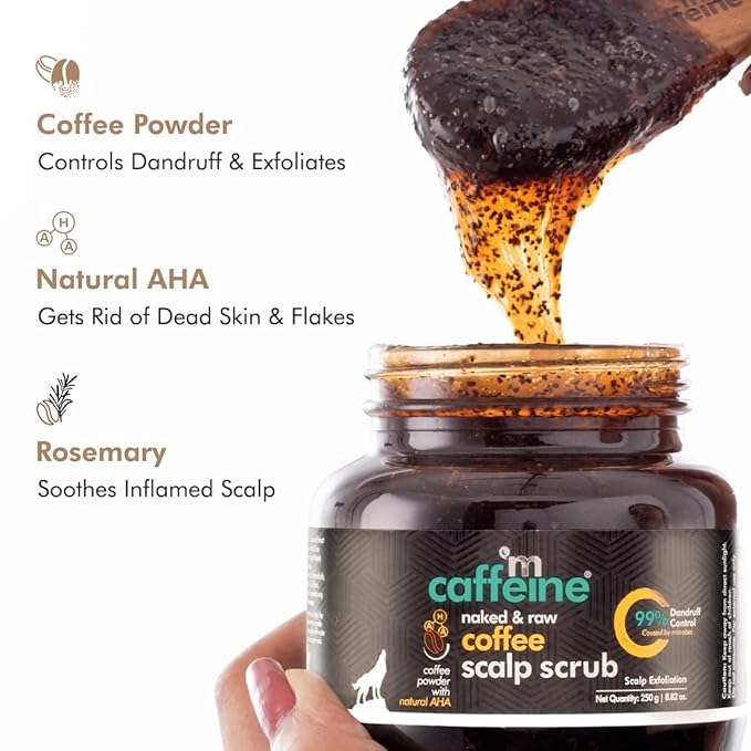 mCaffeine Anti Dandruff Coffee Scalp Scrub - 99% Dandruff Control Treatment for Men & Women | Scalp Exfoliator & Dandruff Remover | For Itchy Scalp in Hot & Humid Weather- 250gm