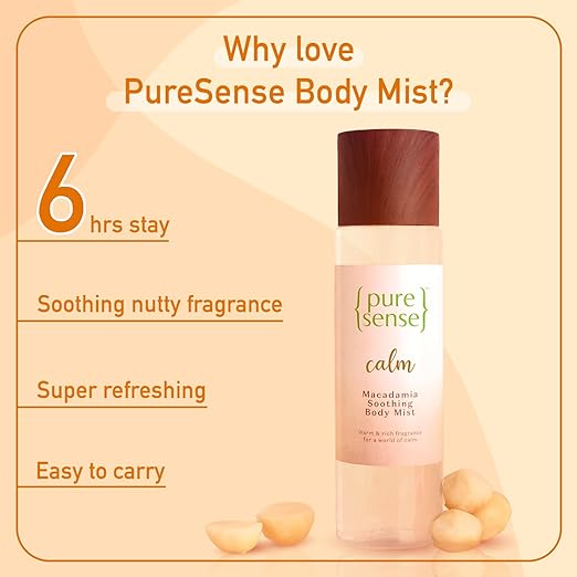 PureSense Calm Macadamia Soothing Body Mist Long Lasting Fragrance Women's Perfume | Instant Mood Lifter | Cruelty Free | 150 ml