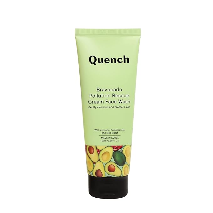 QUENCH Bravocado Pollution Rescue Cream Face Wash with Vitamin E & Avocado| Korean Face Wash for Dry & Sensitive Skin| Deeply Cleanses & Exfoliates Skin to give Glowing Skin (100ml)