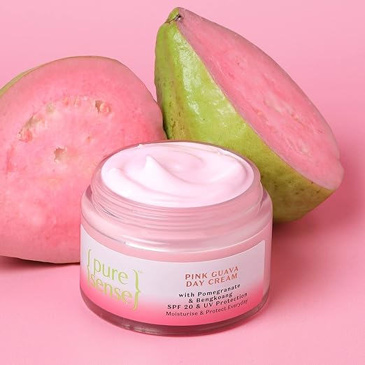 PureSense Pink Guava Day Cream with Pomegranate & Bengkoang Face Moisturizer with SPF 20 for Sun Protection & Deep Moisturization | From the makers of Parachute Advansed | 60 ml