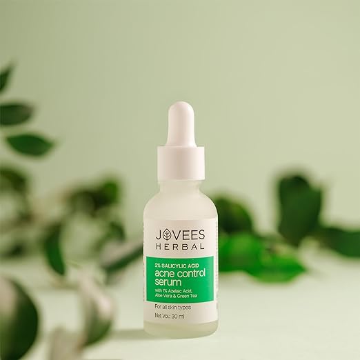 Jovees Herbal 2% Salicylic Acid Acne Control Serum With 1% Azelaic Acid Aloe Vera & Green Tea |For Active Acne, Oil Balancing, Pore Tightening | For All Skin Types | 30 ml
