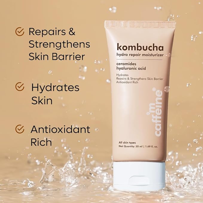 mCaffeine Kombucha Hydra Repair Face Moisturizer with Hyaluronic Acid for Intense Hydration | Barrier Repair Moisturizer with Ceramide & Peptide | 12 Hr Hydration for Soft Skin | For Women & Men - 50ml