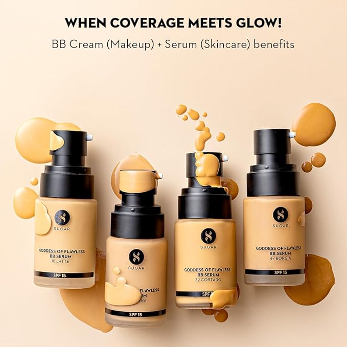 SUGAR Cosmetics Goddess Of Flawless BB Serum | Matte Finish| SPF15 & Enriched with Hyaluronic acid & Vitamin E - 20 Galao (Light Medium, Golden Undertone)