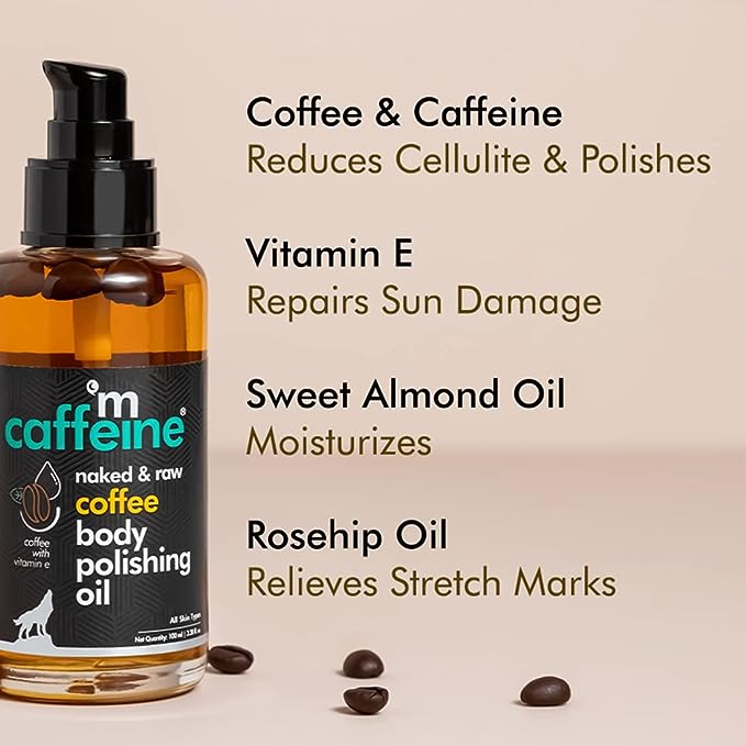 mCaffeine Coffee Body Oil for Dry Skin For Women & Men | Moisturizing Body Oil with Relaxing Aroma for a Soft, Smooth & Glowing Skin (100ml)