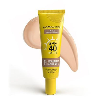 FACES CANADA Tinted Sunscreen, 30g | SPF 40 PA+++ | Protects From UVA, UVB & Blue-Light Rays | 1% Hyaluronic Acid & Vitamin C | Lightweight | No White Cast | No Alcohol | No Parabens
