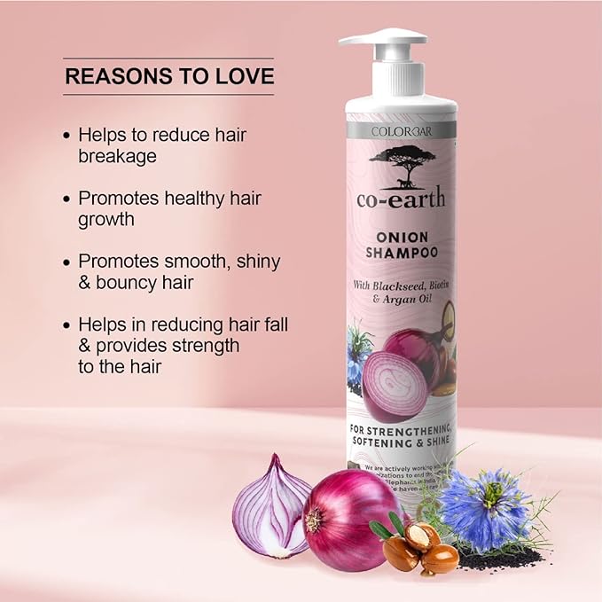 Colorbar Co-Earth Onion Shampoo 300ml I Enriched with Red Onion Seed & Argan Oil, and Blackseed Extract I Promotes healthy, shiny and voluminous hair