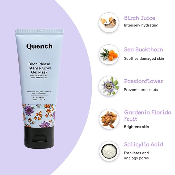 QUENCH Birch Please Intense Glow Night Cream with Licorice, Cherry Blossom, Grapefruit|Skin-Rejuvenating Formulas| Made In Korea | 50ml