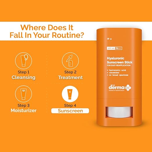 The Derma Co Hyaluronic Sunscreen For All Skin Types Stick With Spf 60 & Pa++++ For Easy Reapplication - 20G