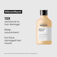 L'OREAL PROFESSIONNEL PARIS Absolut Repair Shampoo For Damaged & Weakend Hair, 300ML |Professional Hair Repairing Shampoo|Hair Strengthening Shampoo