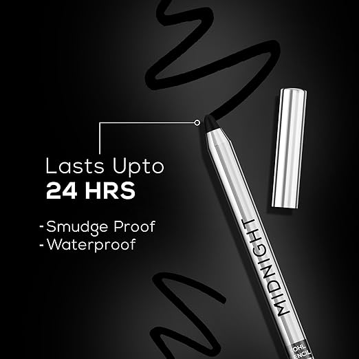 RENEE Midnight Kohl Pencil One-Swipe-Application with rich color Payoff - Smudgeproof and waterproof - Enriched with Vitamin E, Olive Oil and Castor Oil - 1.5 Gm