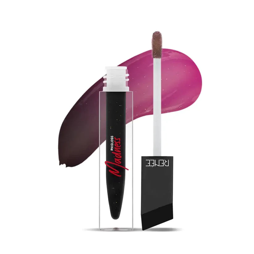 RENEE Madness PH Lip Gloss 5ml| Black Gloss with Pink Payoff| Enriched with Shea Butter| Soothes, Repairs & Moisturizes Dry Lips| Non Sticky Formula