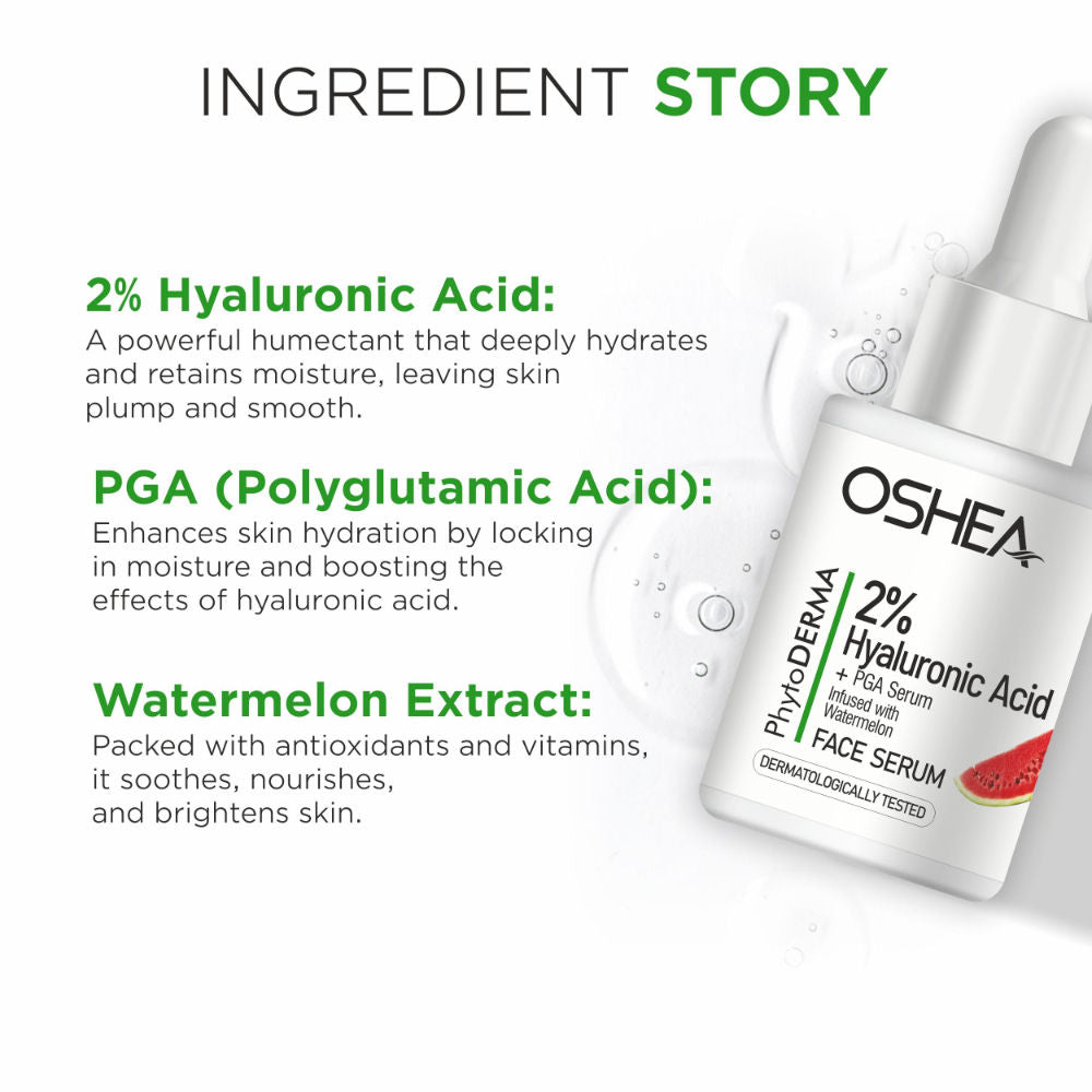 Oshea Herbals Phytoderma Face Serum With 2% Hyaluronic Acid & Watermelon Extract Reduces Dull Skin (30ml)