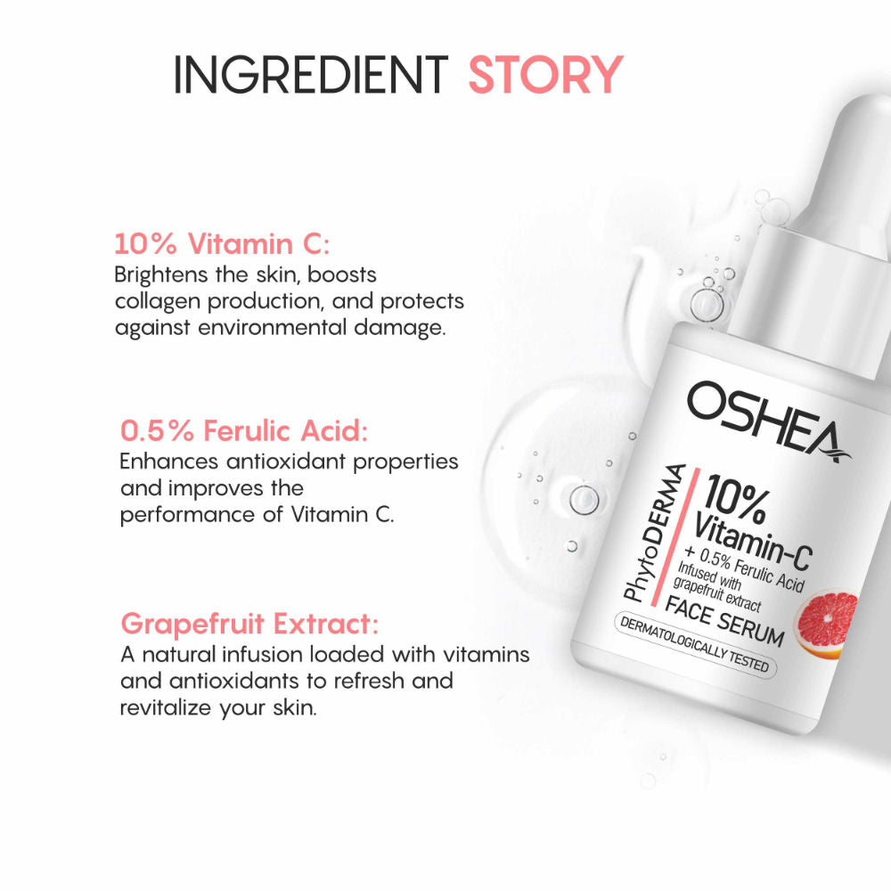 Oshea Herbals Phytoderma Face Serum With 10% Vitamin C & Grapefruit Extract Reduce Dark Spots (30ml)