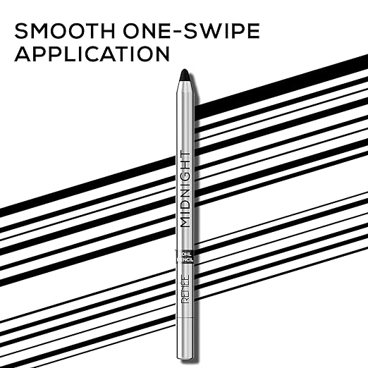 RENEE Midnight Kohl Pencil One-Swipe-Application with rich color Payoff - Smudgeproof and waterproof - Enriched with Vitamin E, Olive Oil and Castor Oil - 1.5 Gm