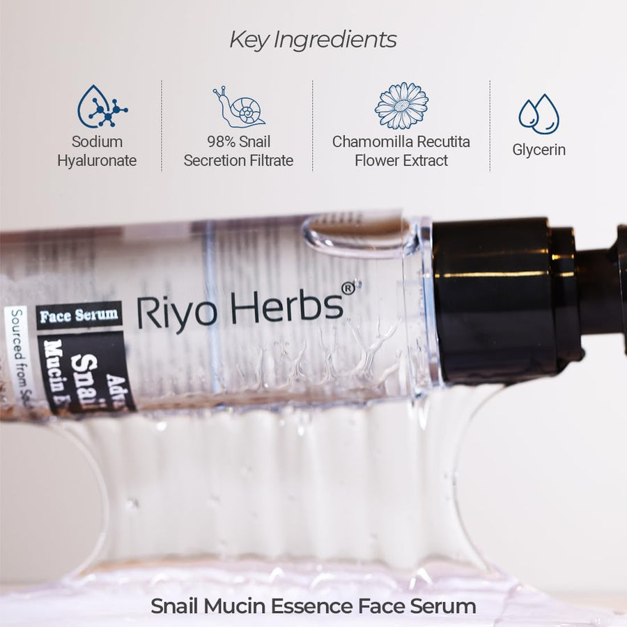 Riyo Herbs Advanced Snail Mucin 98 Essence Serum 50ml | Enrich with Hyaluronic Acid and Lactic Acid For Glowing & Hydrating Skin | Korean Skincare