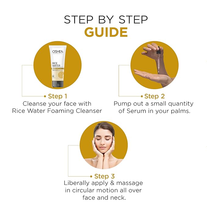 Oshea Herbals Rice Water Brightening Face Serum for Men & Women | Hydrates Skin with Even Tone & Minimizes Pores | Enriched with Niacinamide & Vitamin E for Glowing Skin - 30ml
