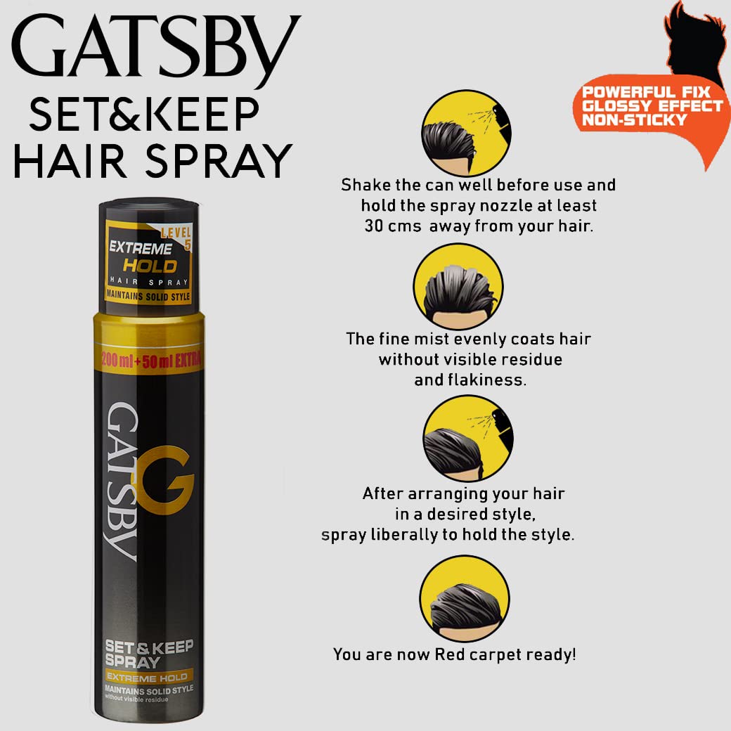 Gatsby Extreme Hold Set & Keep Spray Maintains Sold Style Hold 5 250ml