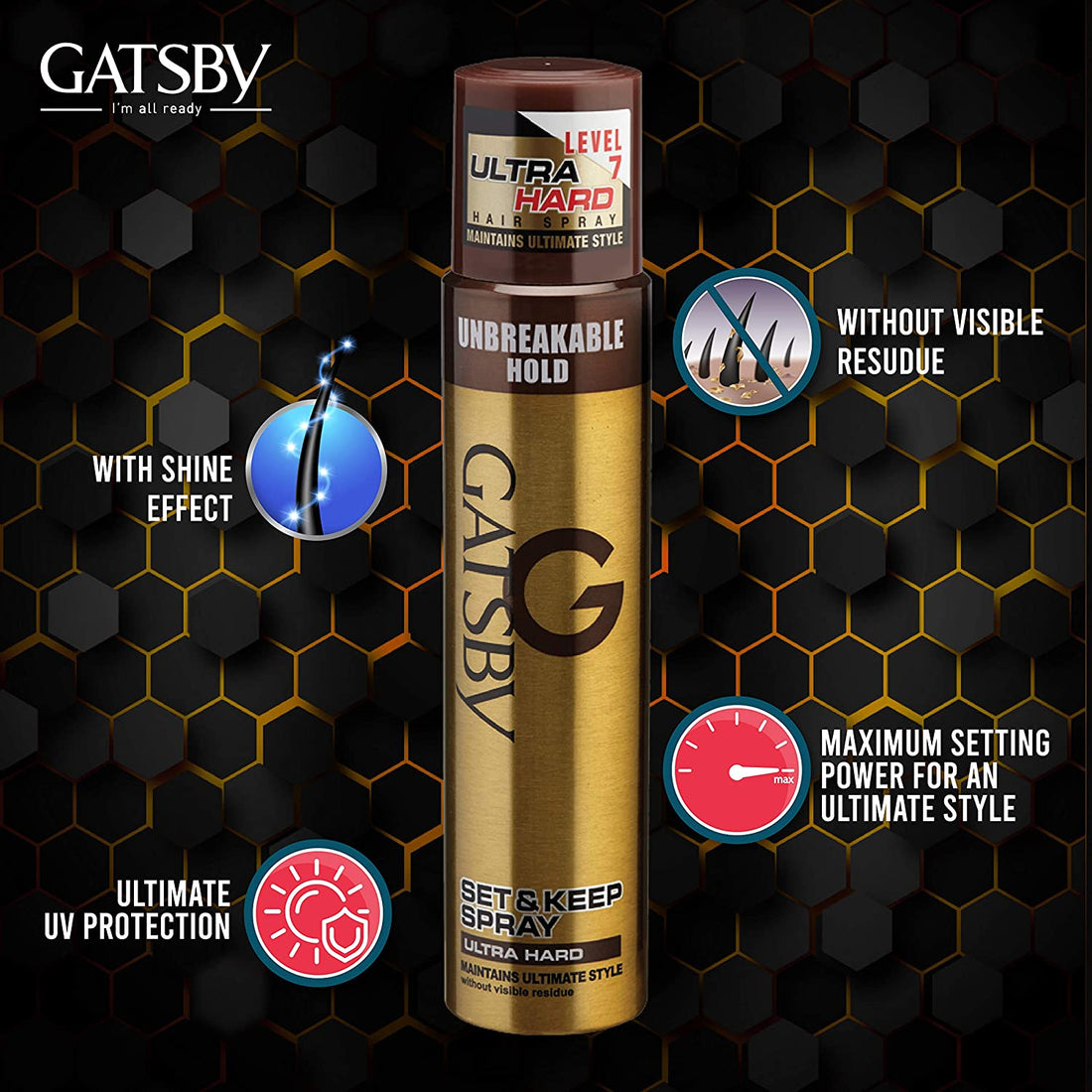 Gatsby Set Unbreakable Set & Keep Spray Ultra Hard Maintains Ultimate Style 250ml