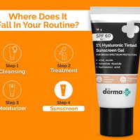 The Derma co 1% Hyaluronic Tinted Sunscreen Gel with SPF 60 & PA++++ for Broad Spectrum Protection - 30g