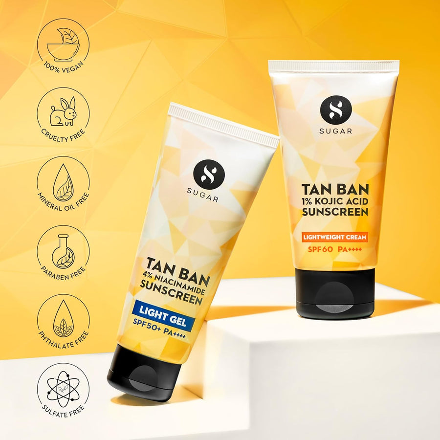SUGAR Cosmetics Tan Ban 1% Kojic Acid Sunscreen SPF60 ++++ | 1% Peptide Complex | Barrier Repair | No White Cast | 50ml