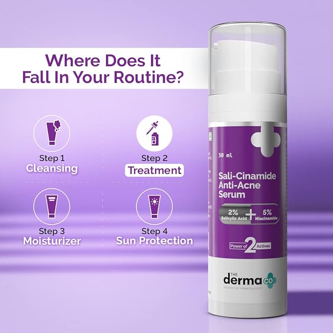 The Derma Co Sali-Cinamide Anti-Acne Face Serum I 2% Salicylic Acid & 5% Niacinamide I Fights Active Acne & Treats Acne Marks I Serum For Acne Prone & Oily Skin I Power Of 2 Actives 30ml