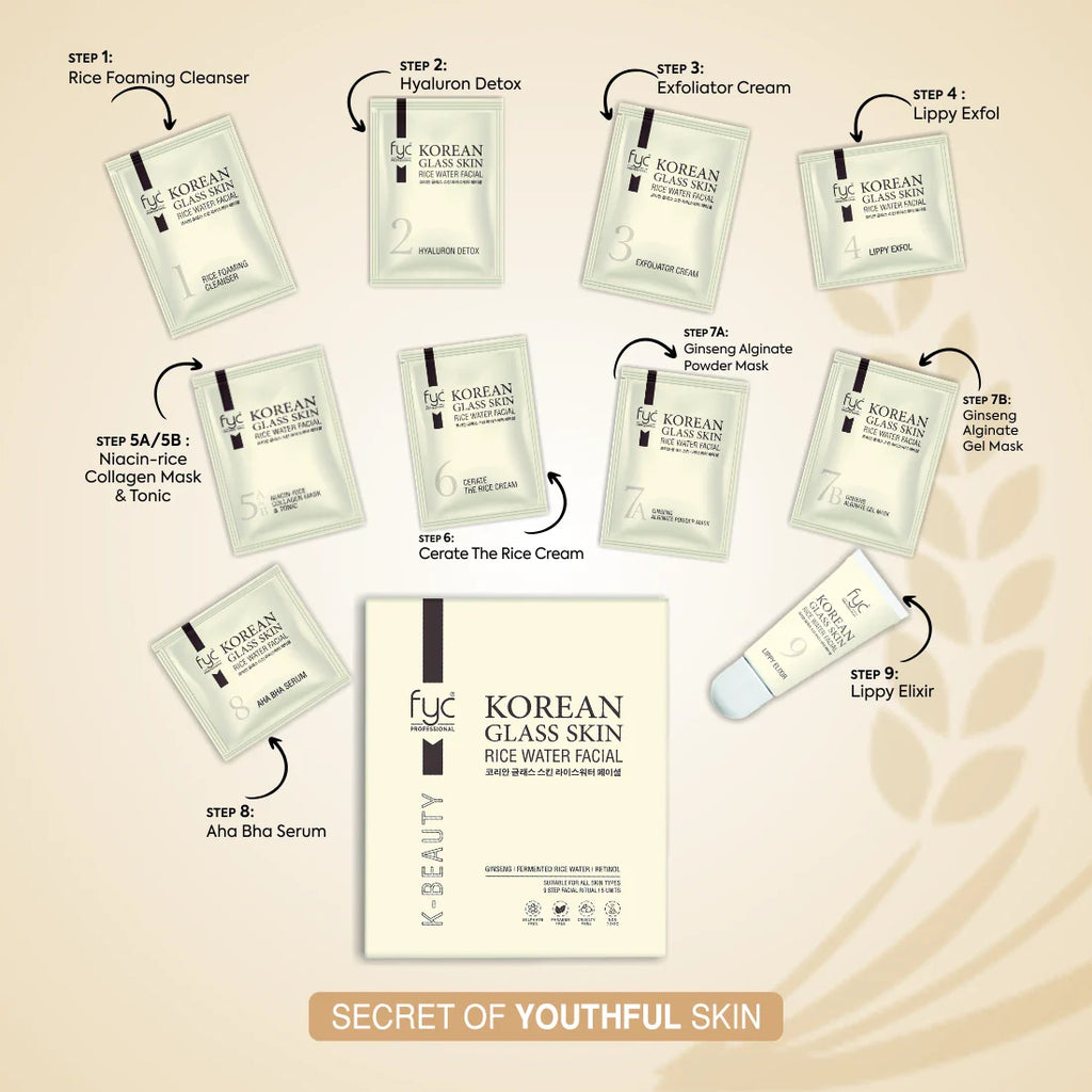 FYC PROFESSIONAL Korean Glass Skin Rice Water Facial Kit 9 Steps