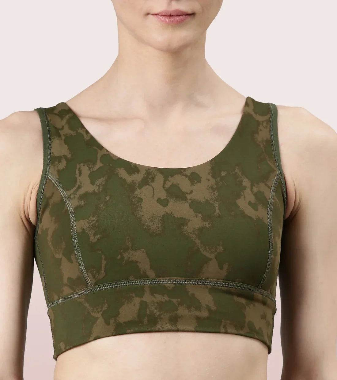 Enamor Longline Sports Bra – Printed | Scoop Neck Medium Impact Dry Fit Sports Bra | Held-in Fit E217