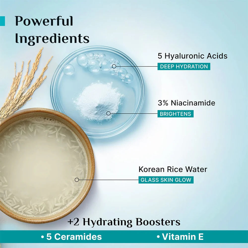pilgrim Korean Rice Water Hydra Glow Moisturizer With 5 Hyaluronic Acids, 3% Niacinamide & 5 Ceramides