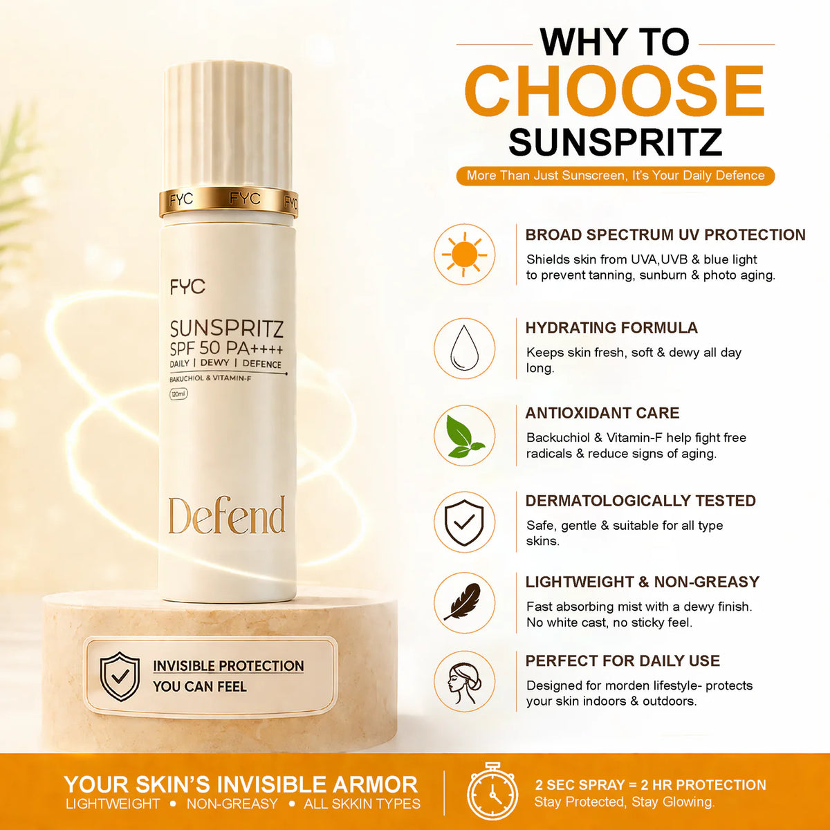 FYC Sunspritz SPF 50 PA++++ | Lightweight Sunscreen Spray 120ml