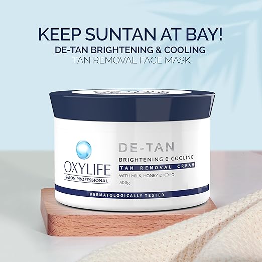 Oxylife Salon Professional Detan Brightening & cooling Tan Removal cream 500g | Instant Tan Removal & Sun Protection With Milk, Honey & Kojik