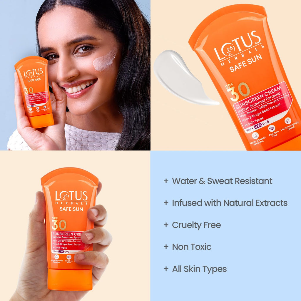 Lotus Herbal Safe Sun Block Cream Indian Summer Formula Spf 30Uvb 100g