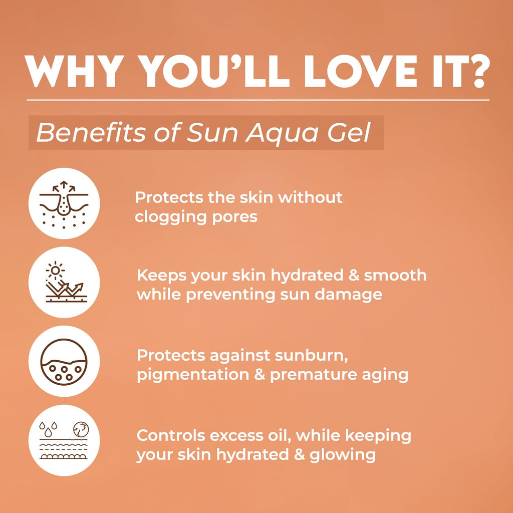 Jovees Herbal Sun Aqua Gel Sunscreen SPF 50 PA+++ | Lightweight| 1% Hyaluronic Acid | Non-Greasy, No White Cast | Perfect for Oily & Combination Skin | Sunscreen For Men/Women 100g